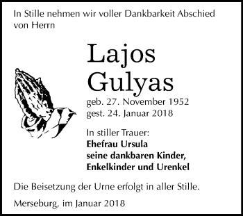 Traueranzeige von Lajos Gulyas von WVG - Wochenspiegel Merseburg