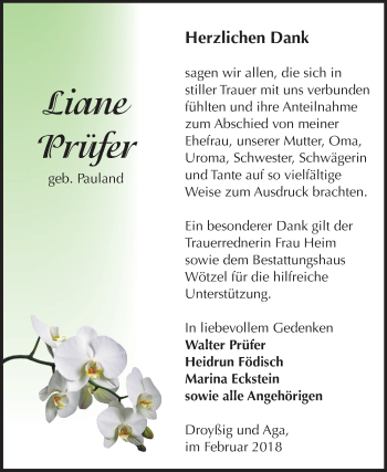 Traueranzeige von Liane Prüfer von Mitteldeutsche Zeitung Zeitz