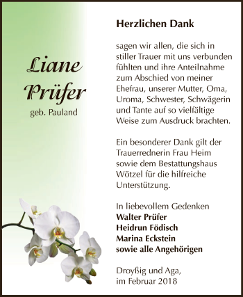 Traueranzeige von Liane Prüfer von Super Sonntag Zeitz