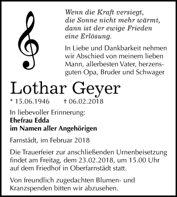 Traueranzeige von Lothar Geyer von Mitteldeutsche Zeitung Merseburg/Querfurt