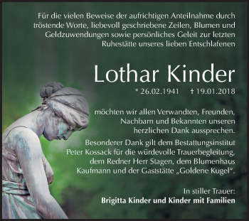Traueranzeige von Lothar Kinder von Mitteldeutsche Zeitung