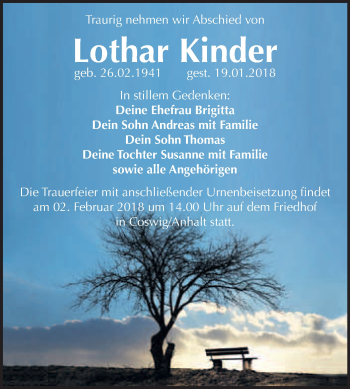 Traueranzeige von Lothar Kinder von WVG - Wochenspiegel Wittenberg