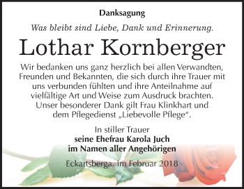 Traueranzeige von Lothar Kornberger von Mitteldeutsche Zeitung