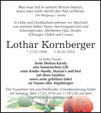 Traueranzeige von Lothar Kornberger von Mitteldeutsche Zeitung