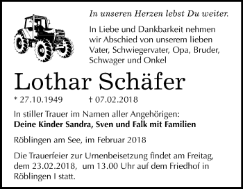 Traueranzeige von Lothar Schäfer von Mitteldeutsche Zeitung