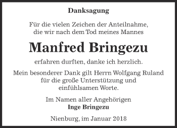 Traueranzeige von Manfred Bringezu von Super Sonntag Bernburg