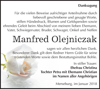 Traueranzeige von Manfred Olejniczak von Mitteldeutsche Zeitung Merseburg/Querfurt