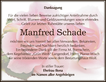 Traueranzeige von Manfred Schade von WVG - Wochenspiegel NMB / WSF / ZTZ