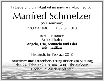Traueranzeige von Manfred Schmelzer von Mitteldeutsche Zeitung
