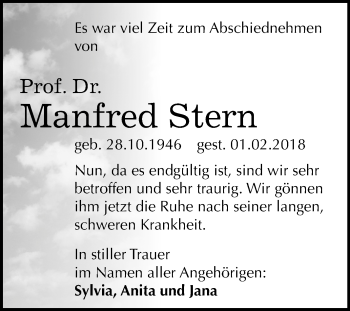 Traueranzeige von Manfred Stern von Mitteldeutsche Zeitung Halle/Saalkreis