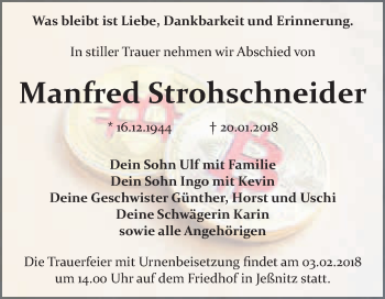 Traueranzeige von Manfred Strohschneider von WVG - Wochenspiegel Bitterfeld