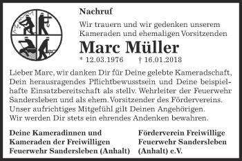 Traueranzeige von Marc Müller von Super Sonntag SGH Mansf. Land