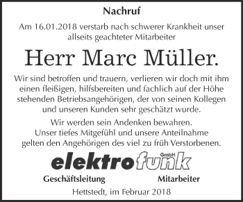 Traueranzeige von Marc Müller von Super Sonntag SGH Mansf. Land