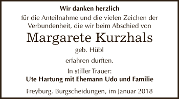 Traueranzeige von Margarete Kurzhals von WVG - Wochenspiegel NMB / WSF / ZTZ