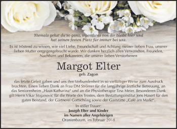 Traueranzeige von Margot Elter von Super Sonntag Wittenberg