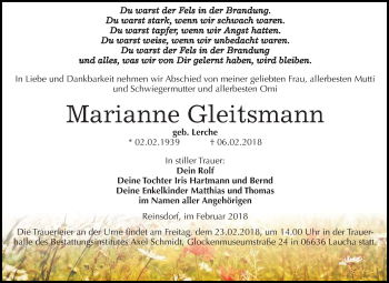 Traueranzeige von Marianne Gleitsmann von Mitteldeutsche Zeitung