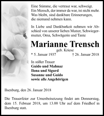 Traueranzeige von Marianne Trensch von Mitteldeutsche Zeitung Halle/Saalkreis