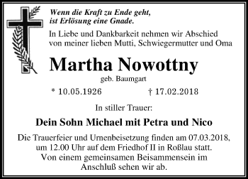 Traueranzeige von Martha Nowottny von Mitteldeutsche Zeitung Dessau-Roßlau