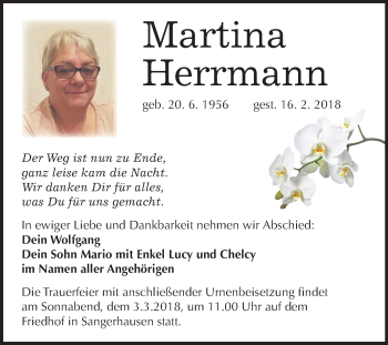 Traueranzeige von Martina Herrmann von Mitteldeutsche Zeitung