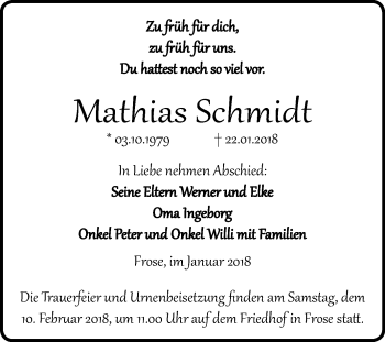 Traueranzeige von Mathias Schmidt von Mitteldeutsche Zeitung Aschersleben