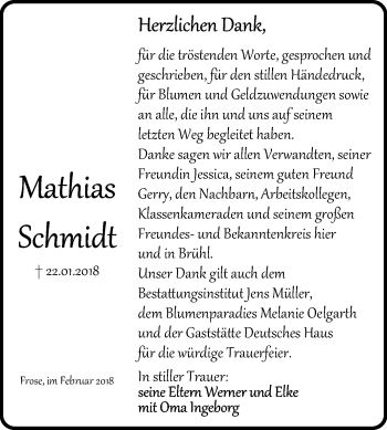 Traueranzeige von Mathias Schmidt von Mitteldeutsche Zeitung Aschersleben