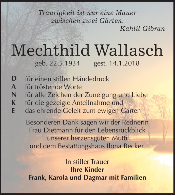 Traueranzeige von Mechthild Wallasch von Mitteldeutsche Zeitung