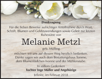 Traueranzeige von Melanie Metzl von Mitteldeutsche Zeitung Bitterfeld