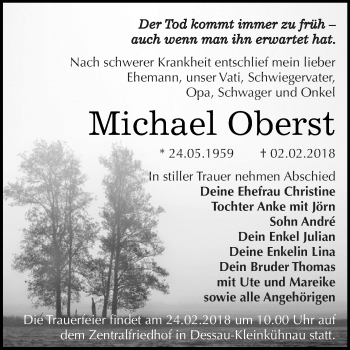 Traueranzeige von Michael Oberst von WVG - Wochenspiegel Dessau / Köthen