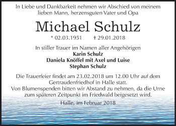 Traueranzeige von Michael Schulz von Mitteldeutsche Zeitung Halle/Saalkreis