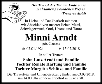 Traueranzeige von Minni Arndt von Mitteldeutsche Zeitung