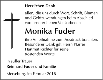 Traueranzeige von Monika Fuder von Mitteldeutsche Zeitung Merseburg/Querfurt