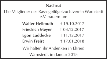 Traueranzeige von Nachrufe Rassegeflügelzuchtverein  von Super Sonntag Quedlinburg