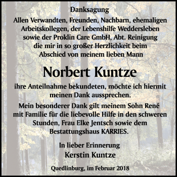 Traueranzeige von Norbert Kuntze von Mitteldeutsche Zeitung Quedlinburg