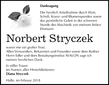 Traueranzeige von Norbert Stryczek von Mitteldeutsche Zeitung Halle/Saalkreis
