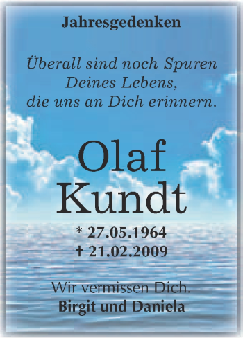 Traueranzeige von Olaf Kundt von Super Sonntag Merseburg