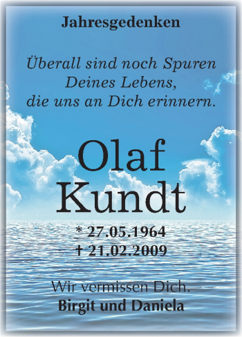 Traueranzeige von Olaf Kundt von Mitteldeutsche Zeitung Merseburg/Querfurt