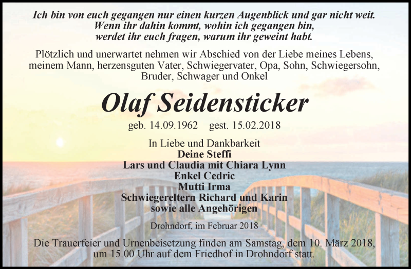  Traueranzeige für Olaf Seidensticker vom 24.02.2018 aus Mitteldeutsche Zeitung Aschersleben