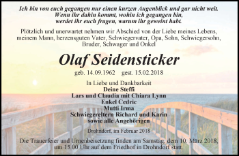 Traueranzeige von Olaf Seidensticker von Mitteldeutsche Zeitung Aschersleben
