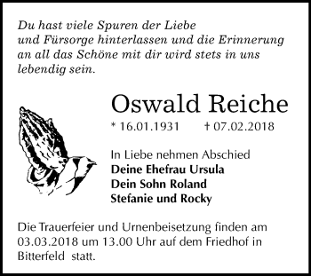 Traueranzeige von Oswald Reiche von Mitteldeutsche Zeitung