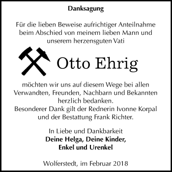 Traueranzeige von Otto Ehrig von Mitteldeutsche Zeitung Sangerhausen