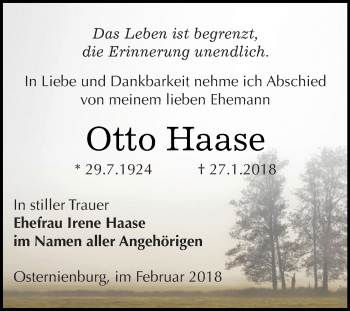Traueranzeige von Otto Haase von WVG - Wochenspiegel Dessau / Köthen