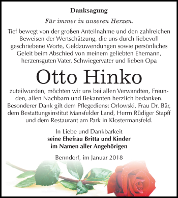 Traueranzeige von Otto Hinko von Mitteldeutsche Zeitung