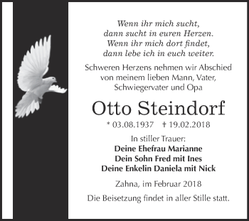 Traueranzeige von Otto Steindorf von Super Sonntag Wittenberg