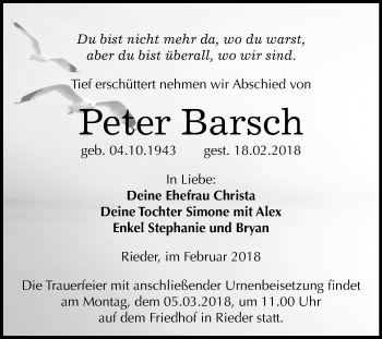 Traueranzeige von Peter Barsch von Mitteldeutsche Zeitung