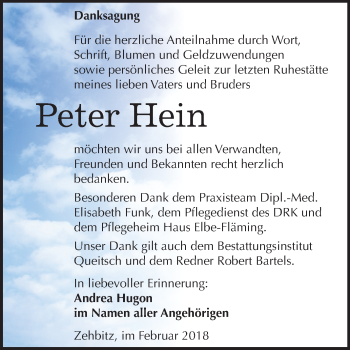 Traueranzeige von Peter Hein von Mitteldeutsche Zeitung Köthen