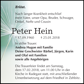 Traueranzeige von Peter Hein von Mitteldeutsche Zeitung