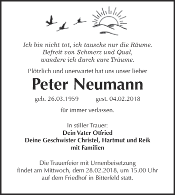 Traueranzeige von Peter Neumann von WVG - Wochenspiegel Bitterfeld