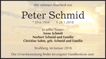 Traueranzeige von Peter Schmid von WVG - Wochenspiegel Quedlinburg