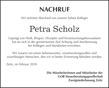 Traueranzeige von Petra Scholz von Super Sonntag Zeitz
