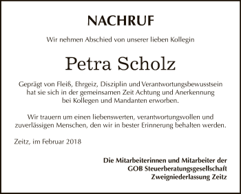 Traueranzeige von Petra Scholz von Super Sonntag Zeitz